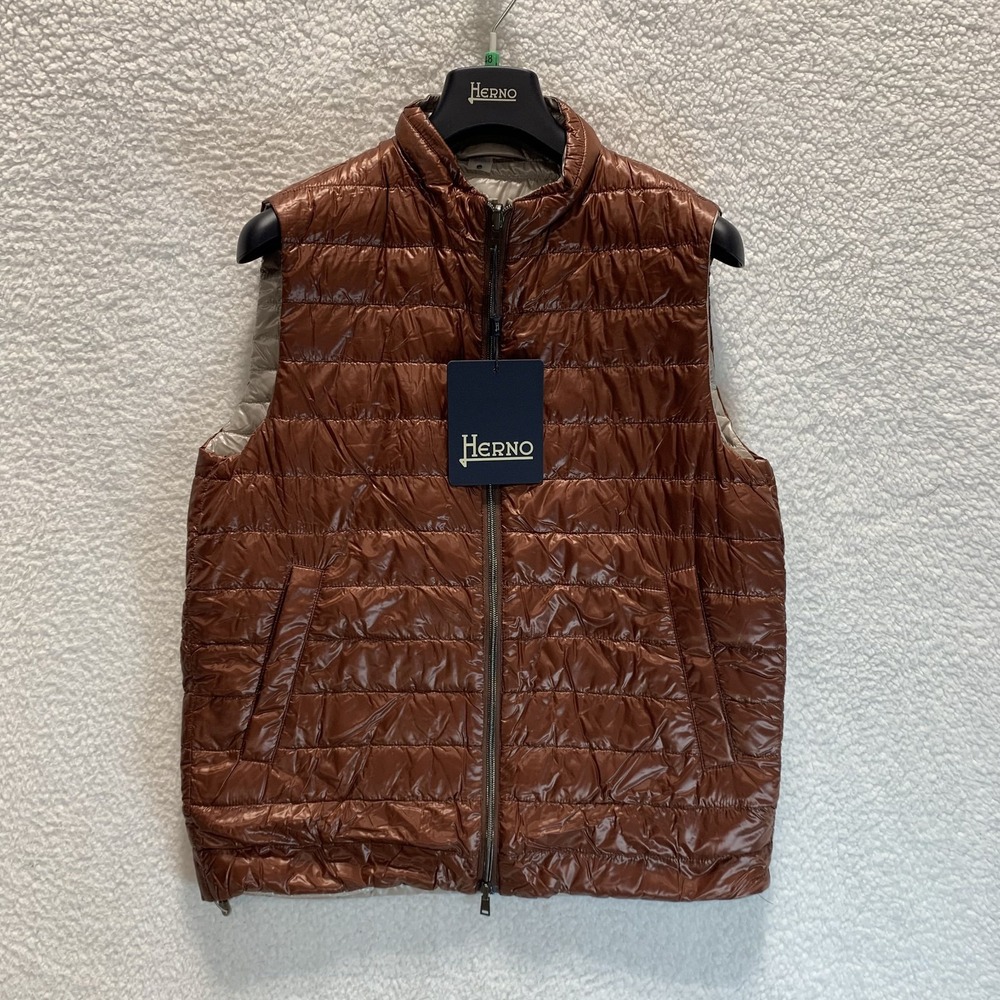 Herno Men's Vest Ultralightweight  Nylon Reversible Quilted Puffer 48‎ Copper